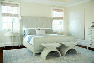 Bernhardt Bernhardt East Hampton Bench With Curved Open-Arch Frame, Cerused Linen Finish & Muted Gray Upholstery 395506