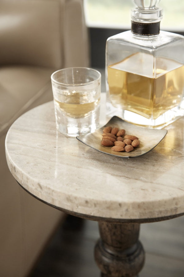 Hooker Furniture La Rabbs Prairie Martini Table - Compact Flemish-Finish Round Stone Top Side Table With Distressed Charm 6960-80117-87