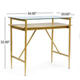 Christopher Knight Home® - Noble House - Toland Rustic Glam Handmade Glass Top Console Table, Honey Brown and Gold