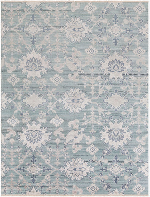 Surya Kushal 2' X 3' Handmade Wool & Viscose Rug - Luxurious High Pile With Elegant Fringe For Timeless Style Pale Blue Viscose,Wool Kus2300-23