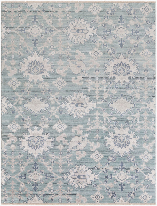 Surya Kushal 2' X 3' Handmade Wool & Viscose Rug - Luxurious High Pile With Elegant Fringe For Timeless Style Pale Blue Viscose,Wool Kus2300-23