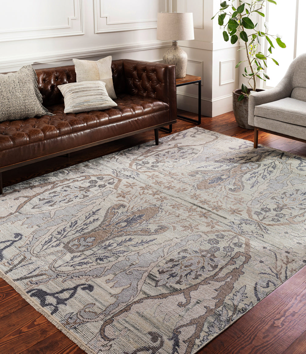 Kushal KUS-2302 8' x 10' Handmade Rug KUS2302-810  Silver Gray, Off-White, Gray, Taupe, Ivory Surya