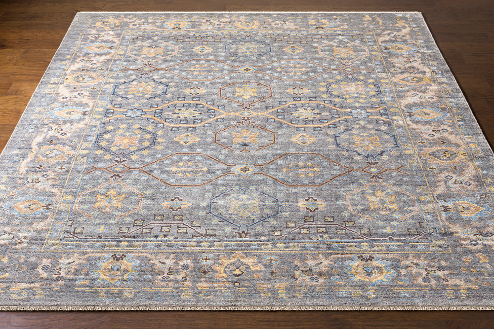 Kushal KUS-2304 6' x 9' Handmade Rug KUS2304-69  Wheat, Pale Blue, Cream, Charcoal, Light Gray Surya