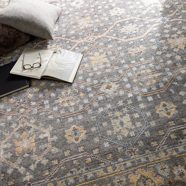 Kushal KUS-2304 8' x 10' Handmade Rug KUS2304-810  Wheat, Pale Blue, Cream, Charcoal, Light Gray Surya