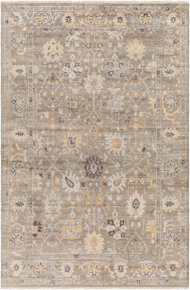 Kushal KUS-2305 6' x 9' Handmade Rug KUS2305-69  Charcoal, Pale Blue, Wheat, Dusty Coral, Cream Surya