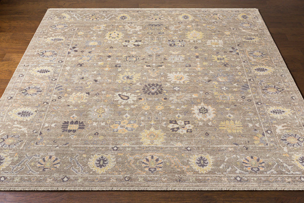 Kushal KUS-2305 6' x 9' Handmade Rug KUS2305-69  Charcoal, Pale Blue, Wheat, Dusty Coral, Cream Surya