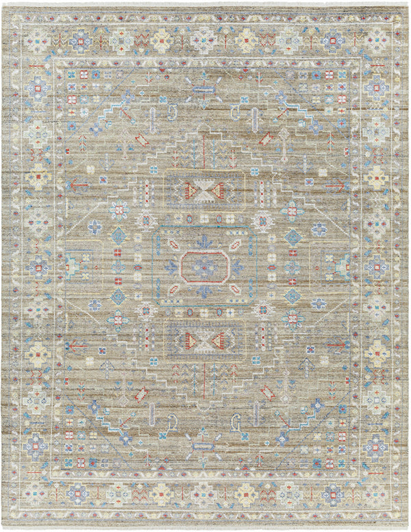 Kushal KUS-2307 9' x 12' Handmade Rug KUS2307-912  Light Brown, Brown, Medium Gray, Tan, White, Plum Surya