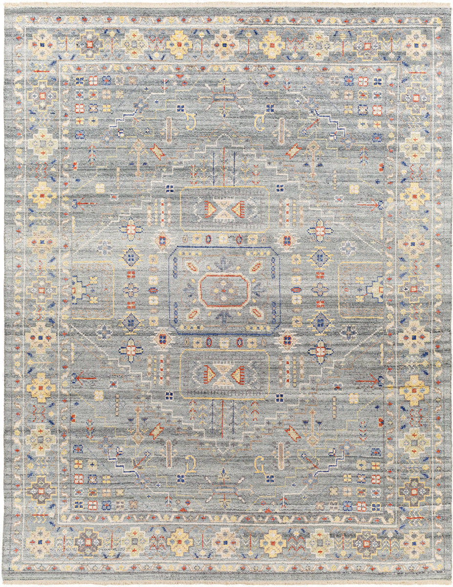 Kushal KUS-2309 9' x 12' Handmade Rug KUS2309-912  Slate, Ivory, Tan, Burnt Orange, Dark Blue, Wheat Surya