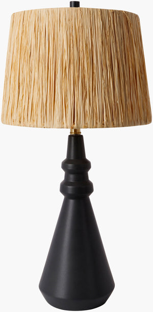 Surya Kuta Unique 28" Accent Table Lamp – Global Style With Raffia, Ceramic & Metal Design For Your Home Body, Black,Shade, Beige,Finial, Black,Harp, Metallic ,Nickel,Cord, Black Ceramic,Raffia,Iron Kut-001