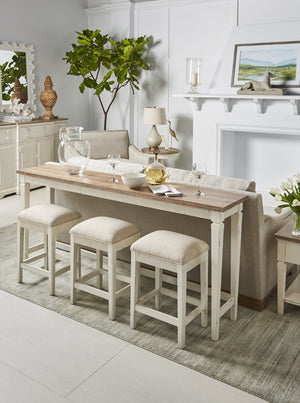 A.R.T. Furniture Palisade Gathering Console Stool - Vintage White English Cottage Style With Adjustable Comfort Seat White Parawood Solids,Foam,Fabric,Resin,Metal 273318-2917gl