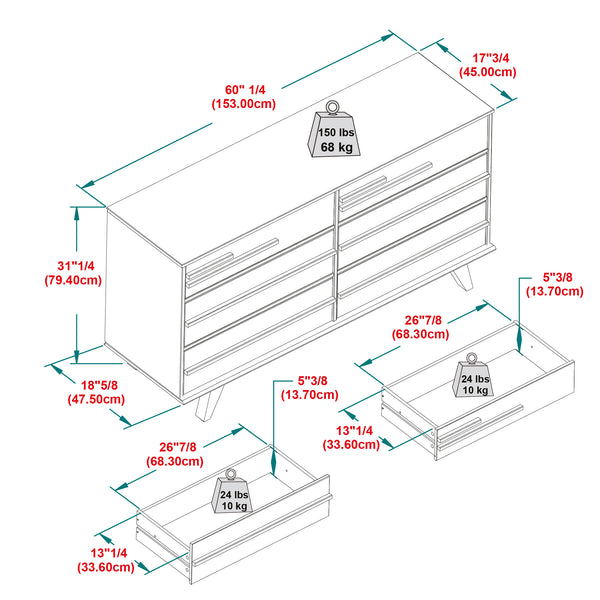6-Drawer Solid Wood Modern Dresser Walnut BR6DREBDRBLWT-T Walker Edison
