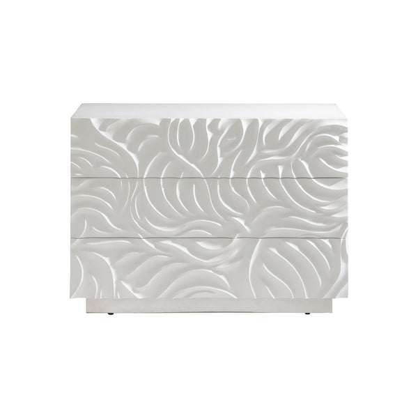 Bernhardt Bernhardt Alia Nightstand With Carved Resin Fronts, White Plaster Finish, Soft-Close Drawers & Ss Base 316234