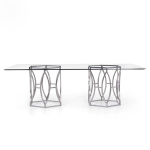 Bernhardt Bernhardt Argent Dining Table With 5/8" Tempered Glass Top & Polished Stainless Hexagonal Bases, 100"W Glam Centerpiece K1404