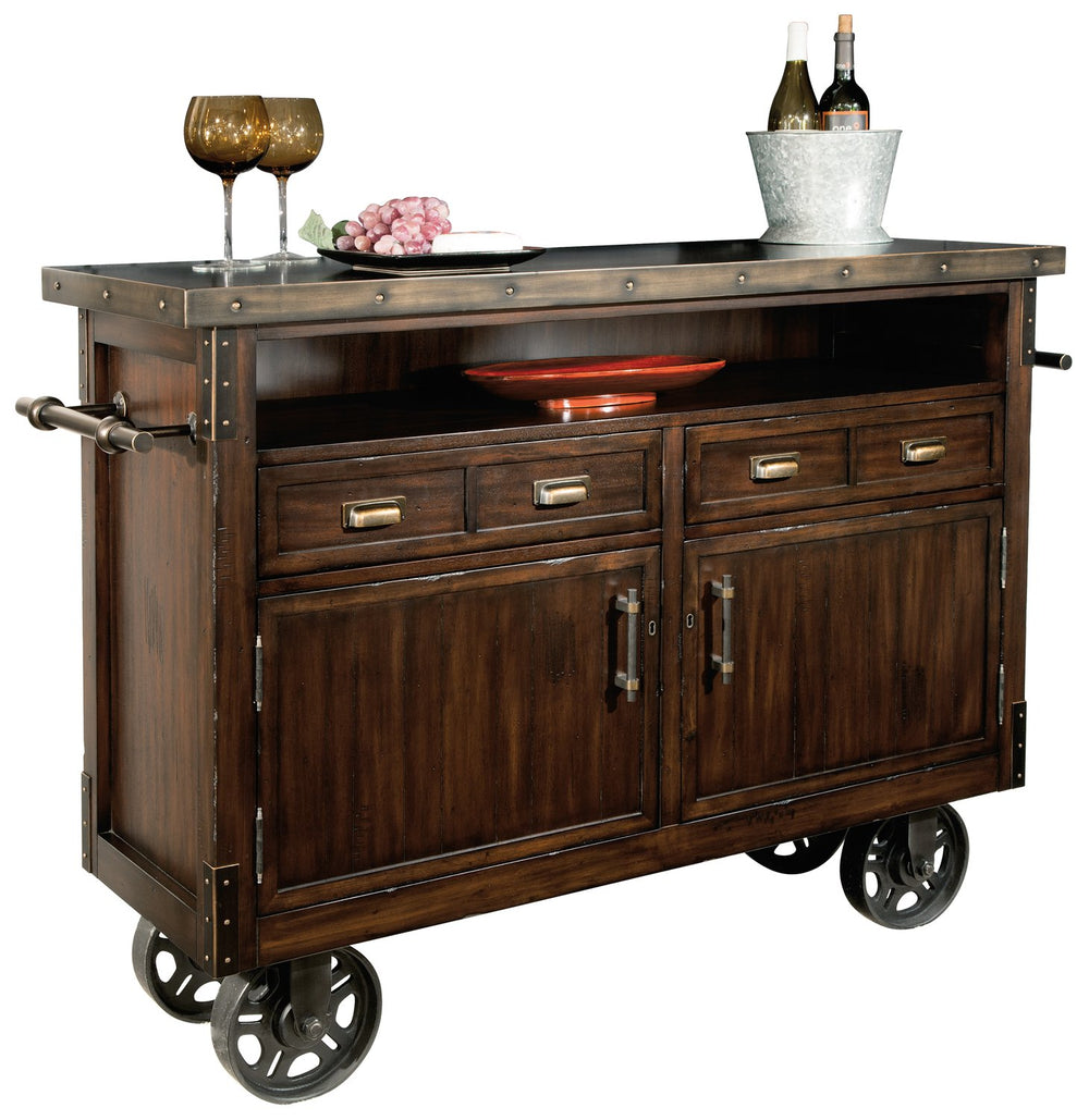 Hekman Furniture 695146 Rustic Hardwood Wine & Bar Cabinet With Wheels, Locking Door, And Stemware Rack Storage Rustic Hardwood Barrows Wine Console 695146