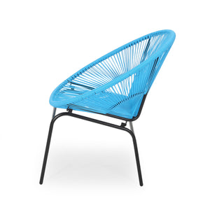 English Elm Nusa Outdoor Woven Rattan Basket Chair with Iron Legs for Modern Patio Spaces 66626.00BLU