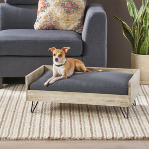 Christopher Knight Home® - Noble House - Bonneville Mid-Century Modern Pet Bed with Acacia Wood Frame, Light Gray and Gray