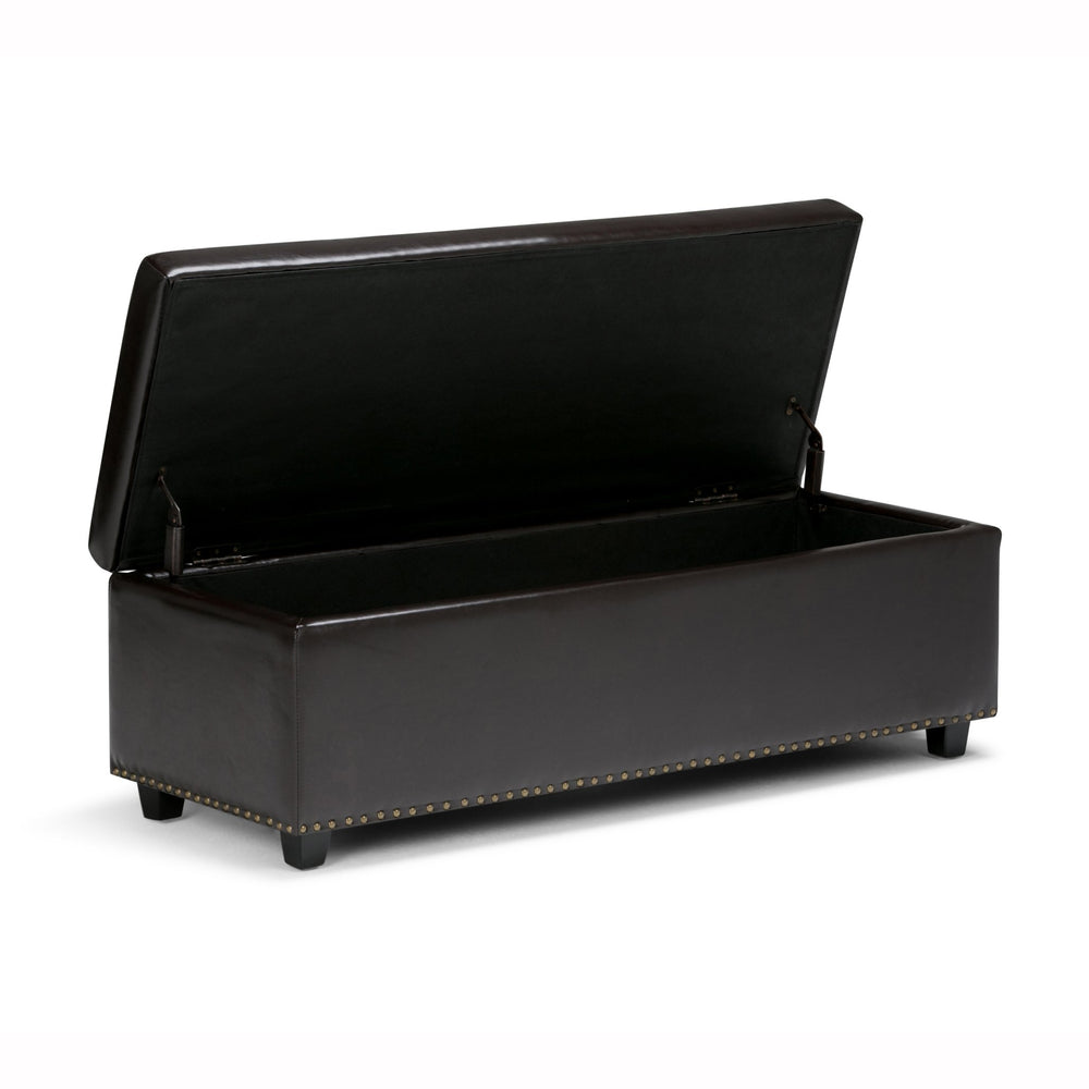 English Elm Hamilton Storage Ottoman – Elegant Coffee Brown Faux Leather With Hidden Storage & Versatile Use B136P158170