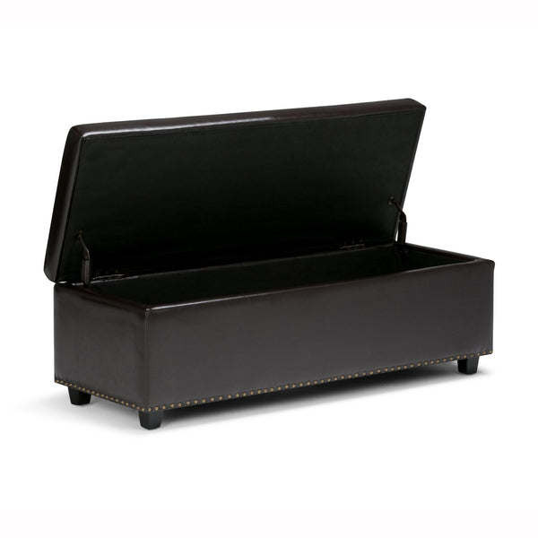 English Elm Hamilton Storage Ottoman – Elegant Coffee Brown Faux Leather With Hidden Storage & Versatile Use B136P158170