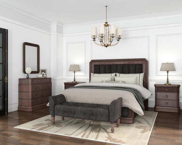A.R.T. Furniture Revival Upholstered Bed In Charcoal Velvet - Traditional Napa Mahogany Finish With Luxe Details Black, Brown Rubberwood Solids,Quarter Mahogany Veneer,Foam,Fabric,Resin 328126-1730