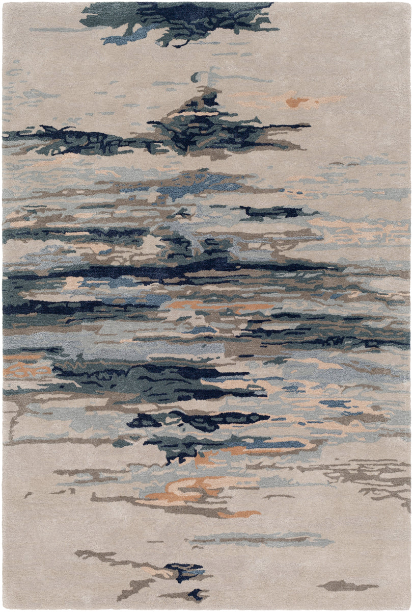 Kavita KVT-2302 8'10" x 12' Handmade Rug KVT2302-81012  Medium Gray, Ink Blue, Deep Teal, Light Blue, Dark Brown, Dusty Pink Surya