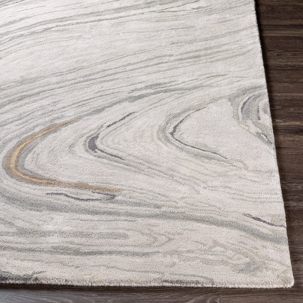 Kavita KVT-2304 6' x 6' Round Handmade Rug KVT2304-6RD  Light Gray, Gray, Charcoal, Medium Gray, Mustard Surya