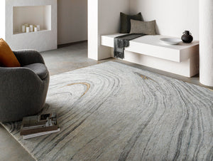 Kavita KVT-2304 6' x 6' Round Handmade Rug KVT2304-6RD  Light Gray, Gray, Charcoal, Medium Gray, Mustard Surya