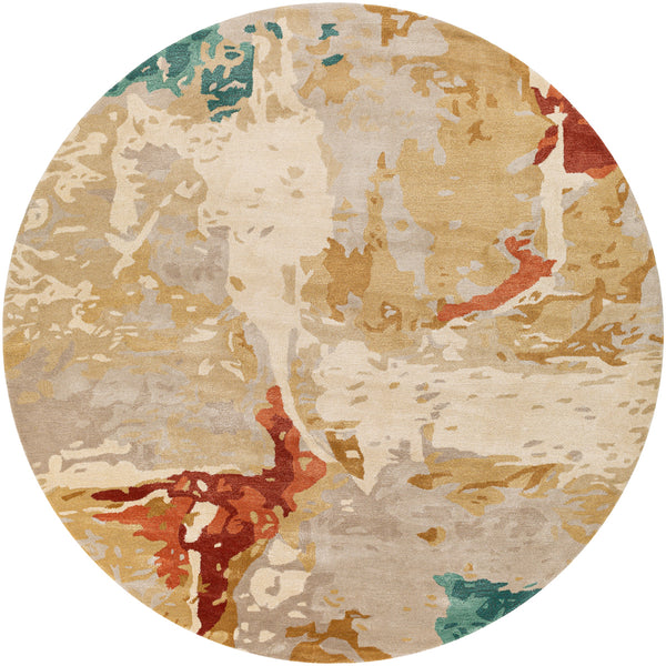Kavita KVT-2305 6' x 6' Round Handmade Rug KVT2305-6RD  Rust, Dusty Coral, Seafoam, Dark Green, Medium Gray, Light Gray Surya