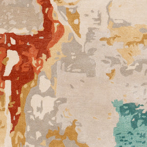 Kavita KVT-2305 6' x 6' Round Handmade Rug KVT2305-6RD  Rust, Dusty Coral, Seafoam, Dark Green, Medium Gray, Light Gray Surya