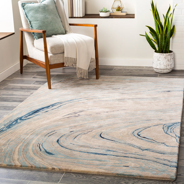 Kavita KVT-2308 6' x 6' Round Handmade Rug KVT2308-6RD  Oatmeal, Light Gray, Gray, Ink Blue, Ice Blue Surya