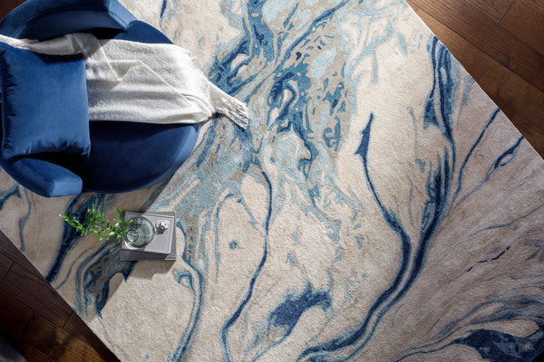 Kavita KVT-2315 6' x 6' Round Handmade Rug KVT2315-6RD  Navy, Denim, Gray, Medium Gray, Light Beige Surya