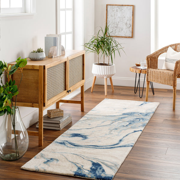 Kavita KVT-2315 3' x 10' Runner Handmade Rug KVT2315-310  Navy, Denim, Gray, Medium Gray, Light Beige Surya