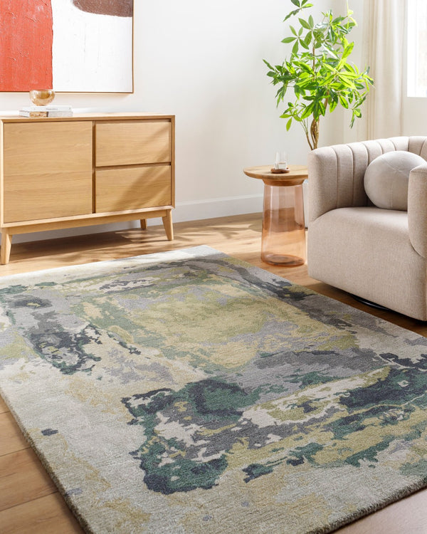 Surya Kavita 2' X 3' Hand-tufted Rug - Luxurious Viscose & Wool Blend With Stunning Sheen For Modern Homes Moss Green Wool,Viscose Kvt2325-23