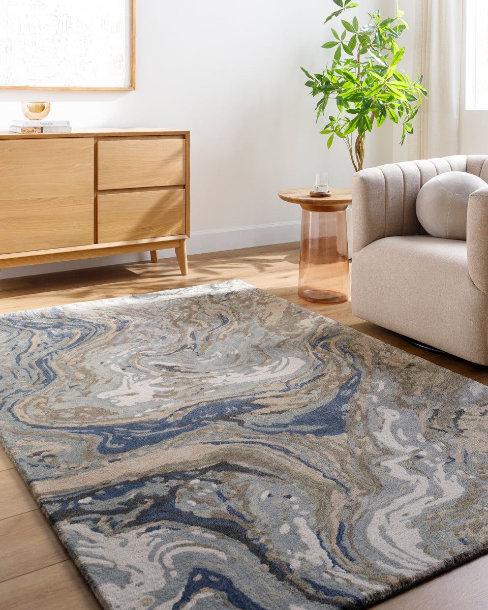 Kavita KVT-2329 8' x 8' Round Handmade Rug KVT2329-8RD  Prairie Dust, Walnut, Metallic - Silver, Khaki, Ash, Beetle Blue, Lunar Green Surya