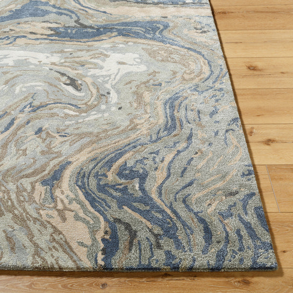 Kavita KVT-2329 8' x 8' Round Handmade Rug KVT2329-8RD  Prairie Dust, Walnut, Metallic - Silver, Khaki, Ash, Beetle Blue, Lunar Green Surya