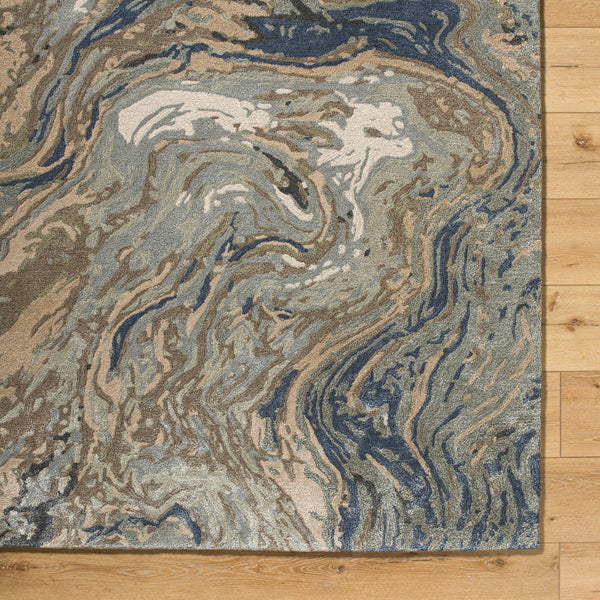 Kavita KVT-2329 8' x 8' Round Handmade Rug KVT2329-8RD  Prairie Dust, Walnut, Metallic - Silver, Khaki, Ash, Beetle Blue, Lunar Green Surya