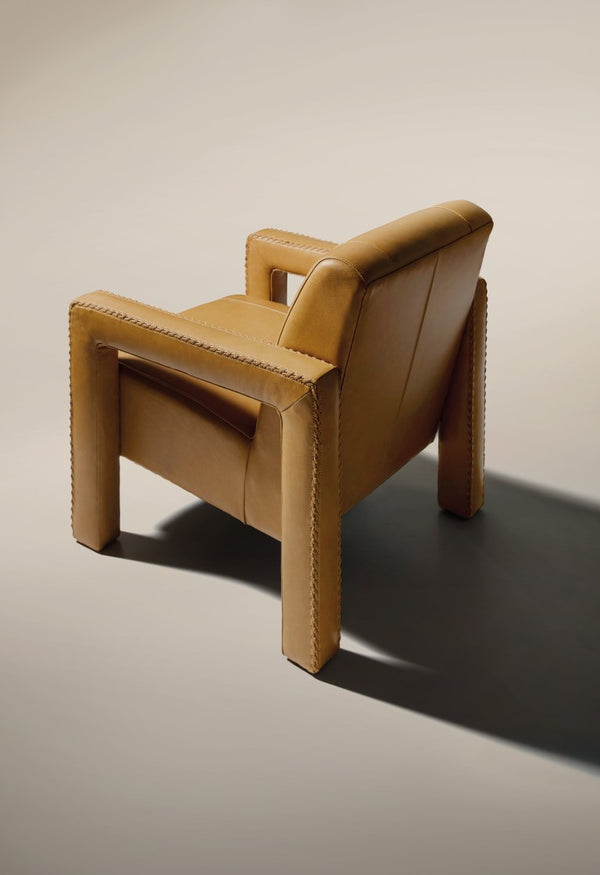 Hooker Furniture Covette Semi-Aniline Leather Accent Chair With Ladder Stitch Detail, Open-Arm Modern Comfort Statement Brown CC842-080