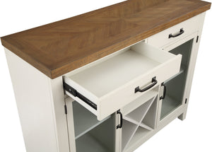 English Elm Steve Silver - Hyland Chevron Server in Milk & Honey Wood Finish with Wine Rack, Glass Doors, Felt Drawers, Brass Hardware B081P157070