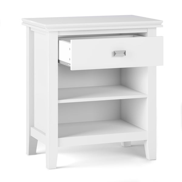 English Elm Artisan Handcrafted White Bedside Table - Elegant Solid Wood Design With Storage For Any Space B136P158382