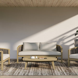 English Elm Parkside Handcrafted Outdoor Coffee Table in Light Teak – Solid Acacia, Slatted Top, Durable Style B136P159370