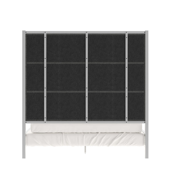 Homelegance By Top-Line Marcel Chrome Finish Metal Canopy Bed with Linen Panel Headboard Chrome Metal