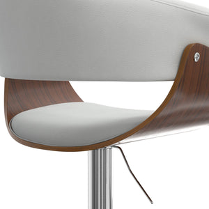 English Elm Sheldon Adjustable Swivel Bar Stool with Gas Lift and Walnut Bentwood Frame, Mid-Century Modern Design White B136P159604