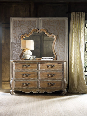 Hooker Furniture Chatelet Caramel Froth Dresser With Pecky Pecan Veneers, Felt & Cedar-Lined Drawers, Burnished Bronze Finish 5300-90001