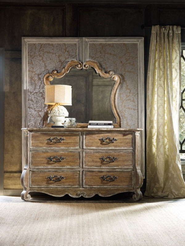 Hooker Furniture Chatelet Caramel Froth Dresser With Pecky Pecan Veneers, Felt & Cedar-Lined Drawers, Burnished Bronze Finish 5300-90001