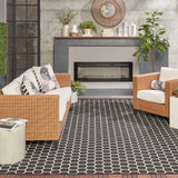 Nourison Reversible Indoor Outdoor RVB01 Machine Made Loom-woven Borderless Design Indoor/Outdoor Modern Outdoor Rug Black, Black 89% Polypropylene,11% Polyester 99446973948