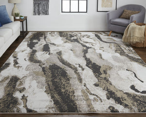Feizy Rugs Vancouver Abstract Area Rug - Durable Polypropylene Polyester Blend With Modern Turkish Artistry Ivory,Brown,Taupe Polypropylene,Polyester Vnr39fgfchlbgej00