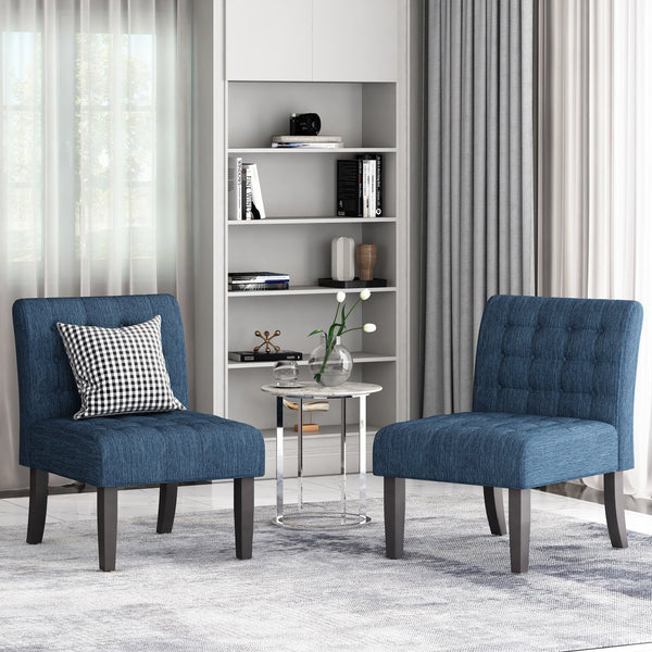 English Elm Accent Slipper Chairs Set of Two Button Tufted Plush Upholstered Living Room Pair 70752.00NBLU