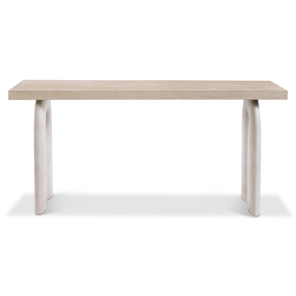 Bernhardt Bernhardt Antibes Console Table With Rustic Oak Top & Sculptural Pumice Arched Concrete Legs, 68" 350913
