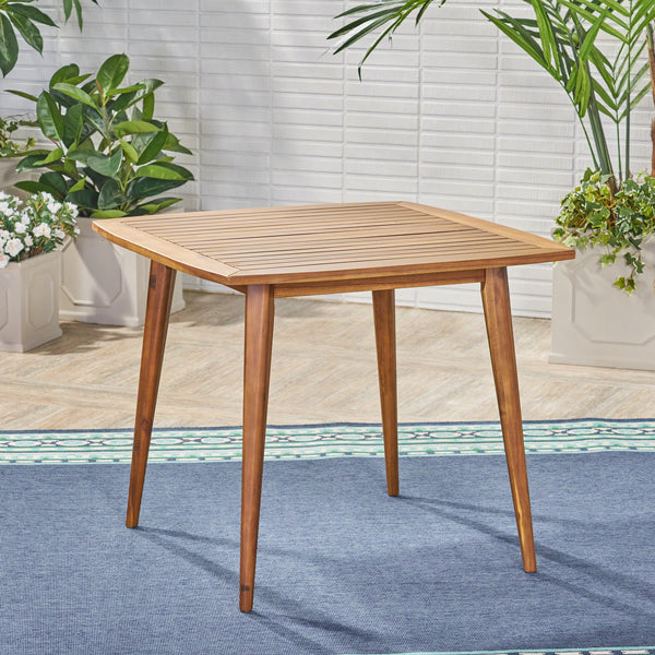 English Elm Indoor Solid Acacia Square Dining Table Mid-century Tapered Legs Teak Finish 63258.00
