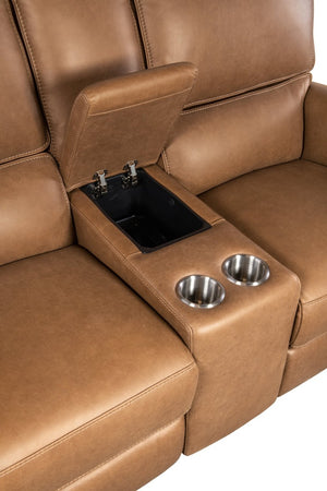 Hooker Furniture Somers Power Reclining Console Loveseat With Zero-Gravity Recline, Usb, Cupholders, Leather_Too Light Brown SS718-PHZC2-080