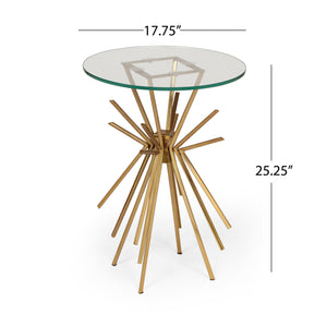 English Elm Sparkle Sunburst Iron Side Table with Tempered Glass Top Antique Glam Living Room 66964.00